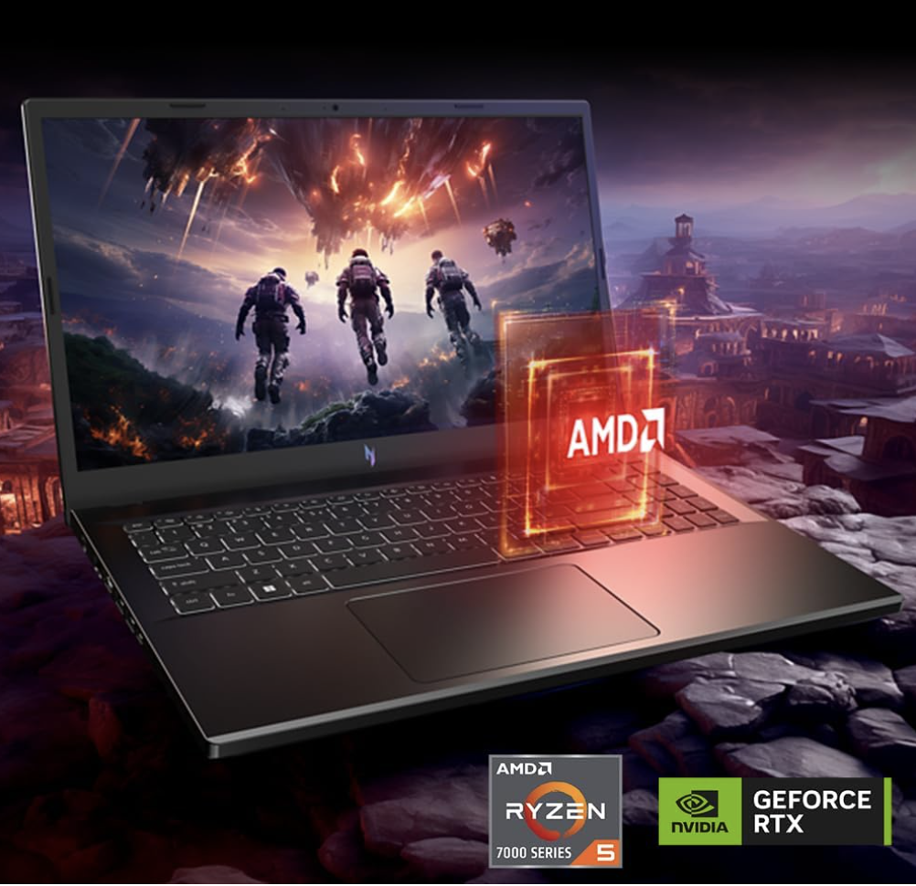 Acer Nitro 5 gaming laptop powered by AMD Ryzen 7000 series and NVIDIA GeForce RTX graphics