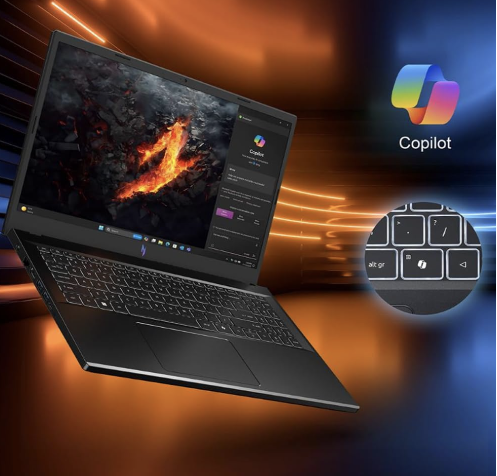 Acer Nitro 5 showcasing Microsoft Copilot AI integration and dedicated keyboard key
