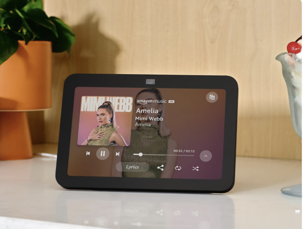 Echo Show 8 (3rd Gen) smart display in black playing Amazon Music