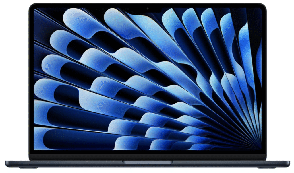 2025 MacBook Air with M4 chip - front view display showing abstract blue wallpaper