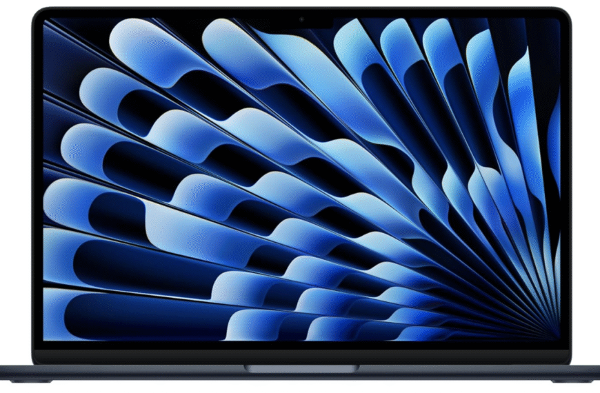 2025 MacBook Air with M4 chip - front view display showing abstract blue wallpaper