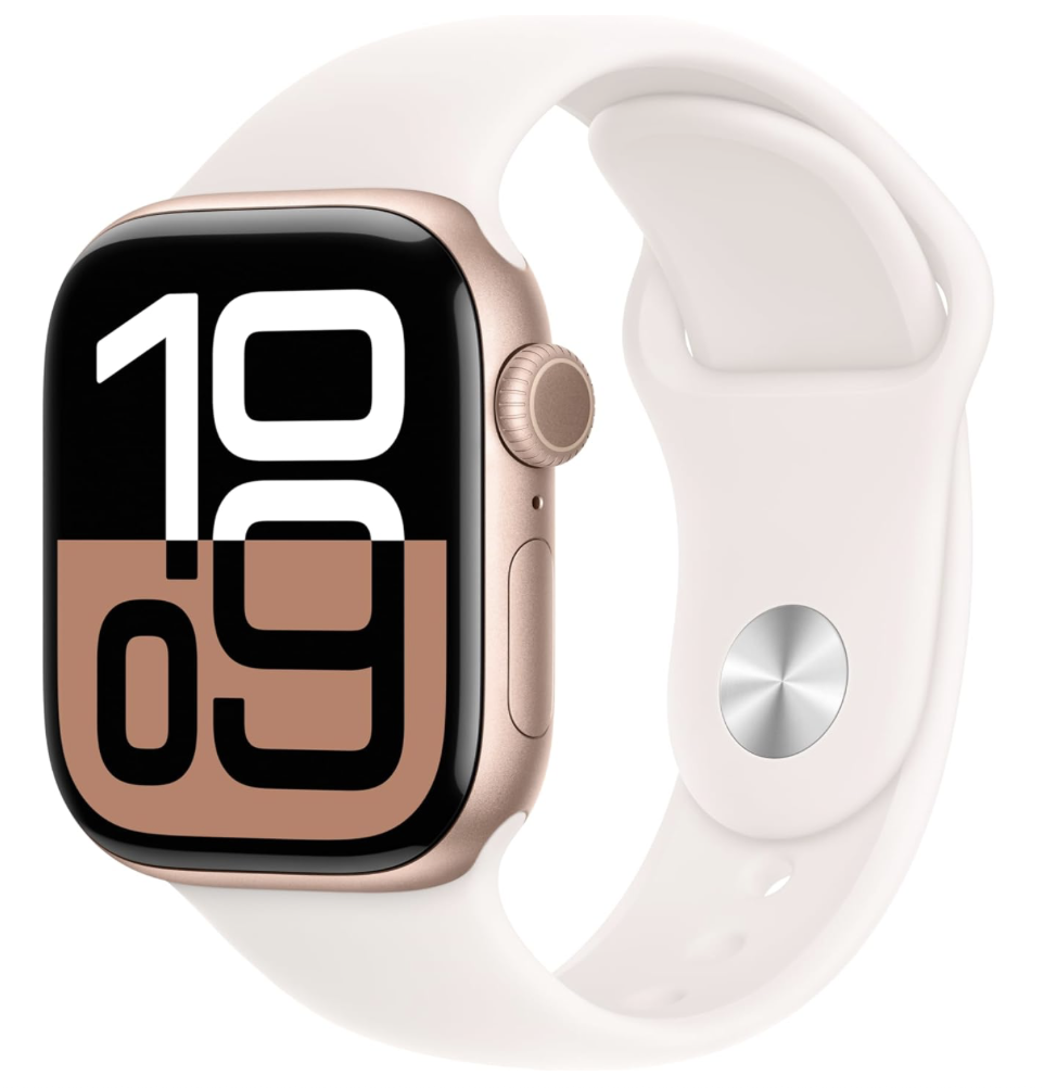 Apple Watch Series 9 GPS 41mm in pink aluminum with sport band and always-on display