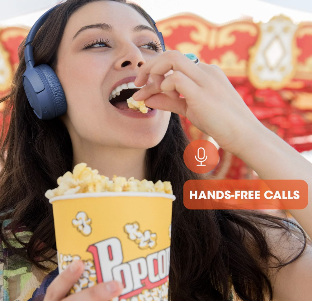Woman wearing JBL Tune 510BT headphones while enjoying hands-free calls