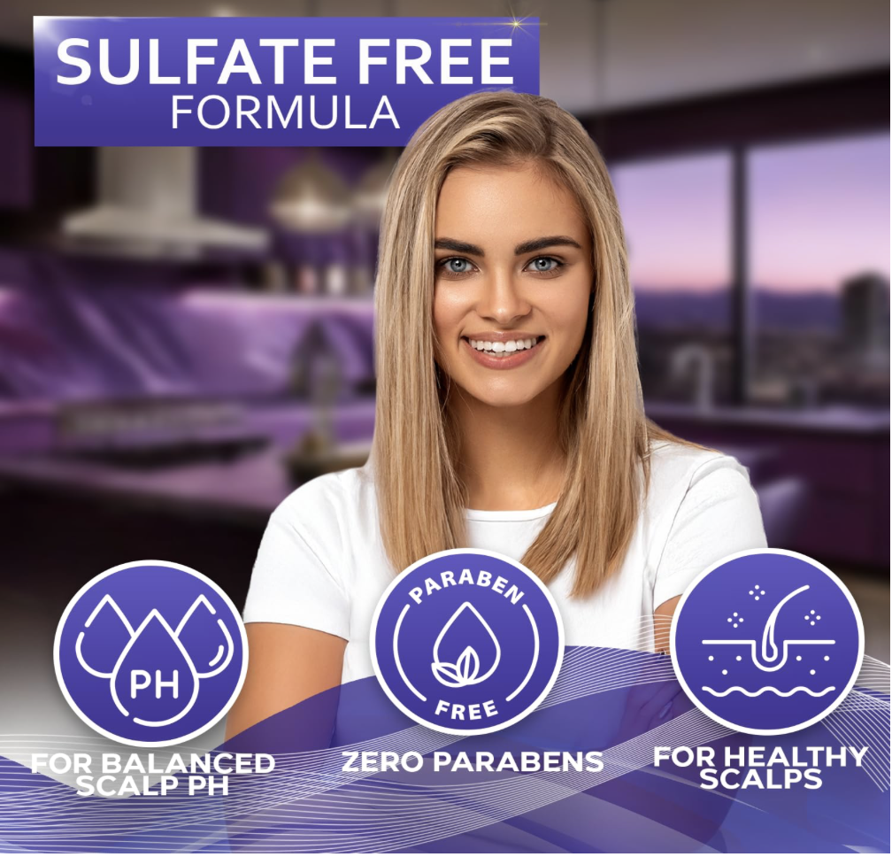 Bellisso Shampoo and Conditioner promoting a sulfate-free, paraben-free formula for balanced scalp pH and healthier hair