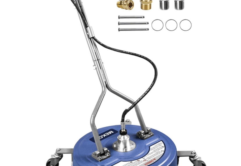MEKOH 20-inch pressure washer surface cleaner with dual handles, 4 wheels, and accessory fittings set