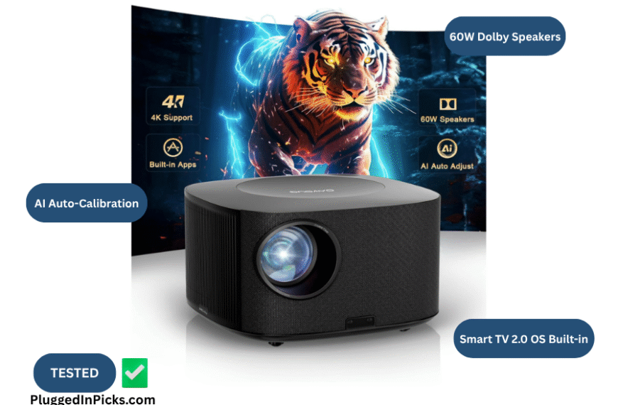 ONOAYO ONO5 Pro 2.0 smart projector with 4K support 60W Dolby speakers and AI auto calibration on white background