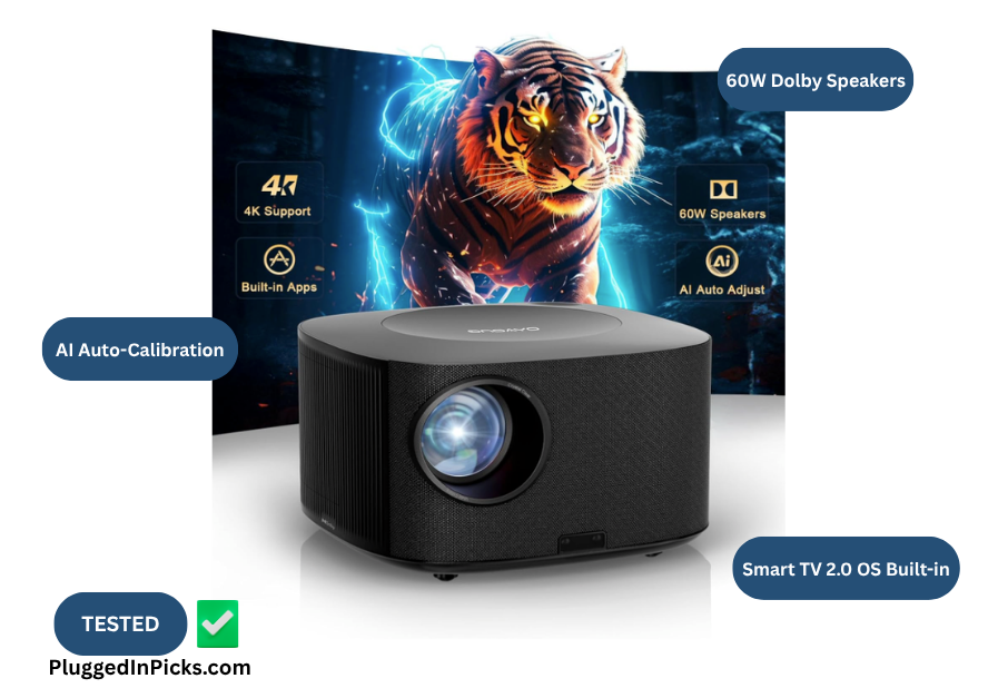 ONOAYO ONO5 Pro 2.0 smart projector with 4K support 60W Dolby speakers and AI auto calibration on white background