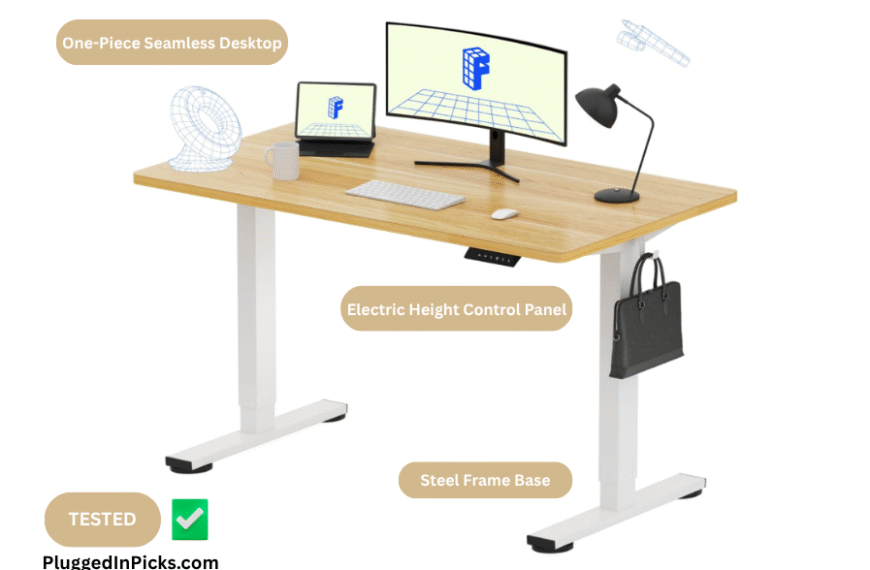 FlexiSpot EN1 standing desk 48x24 maple one-piece desktop with white steel frame and electric height control panel