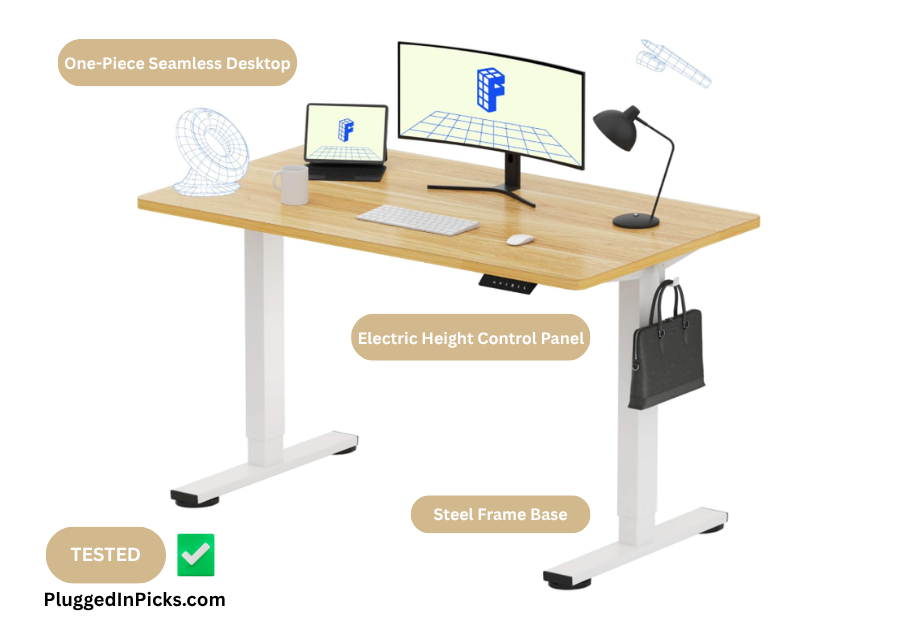 FlexiSpot EN1 standing desk 48x24 maple one-piece desktop with white steel frame and electric height control panel