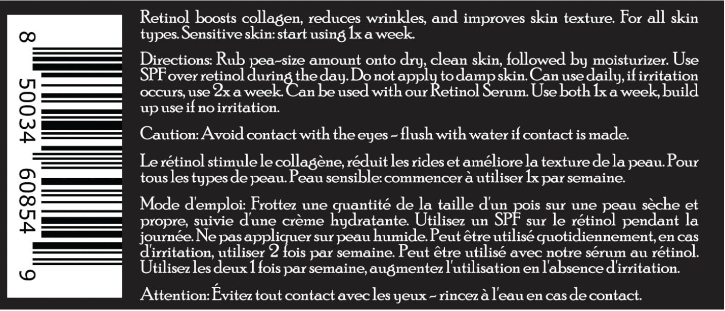Back label showing directions, warnings, and retinol usage instructions for Brickell Men’s Face Moisturizer.