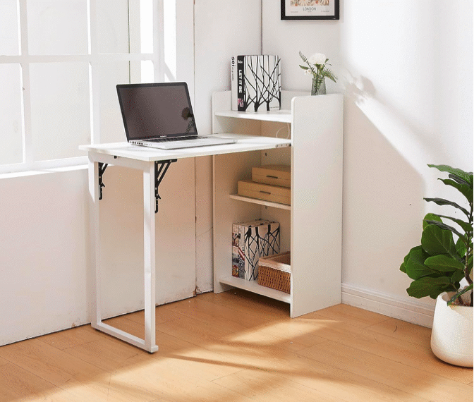 Foldable Desk with Storage & Outlet