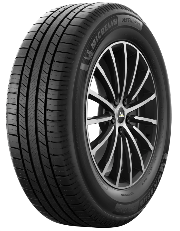 Michelin Defender2 All-Season Tire close-up showing tread pattern and sidewall logo