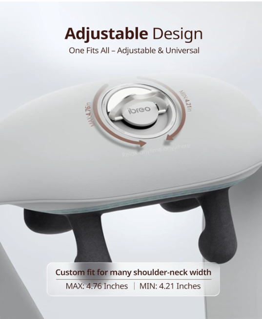 Adjustable shiatsu neck massager showing custom width dial for personalized shoulder and neck fit.