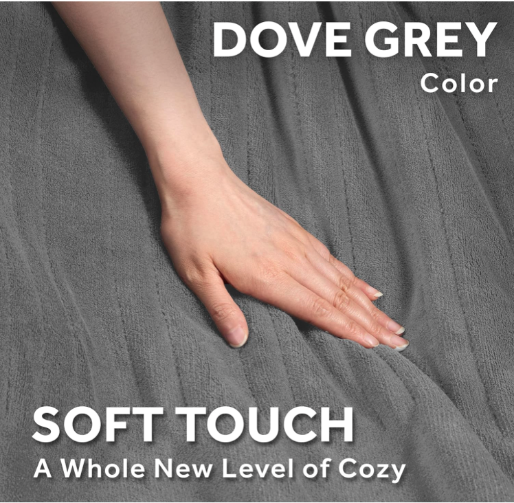 Close up of Dove Grey Sunbeam Heated Blanket showing soft microplush fabric texture